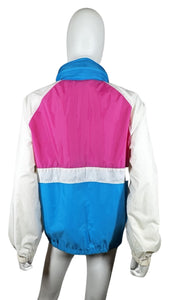 This vintage windbreaker jacket from Cabin Creek Petite is a playful pop of color with a phantom hood for rainy days. With a chest measurement of 45 inches, sleeve length of 28 inches, and a length of 26.5 inches, it's perfect for adding some fun to yo...