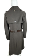 Load image into Gallery viewer, This Designer Mackage Trench Coat features a Leather Belt and is made with Wool, Cashmere, and Leather for a luxurious and stylish look. The measurements of this coat include a Flat Chest of 39 inches, Sleeve length of 24 1/2 inches, and a total Length...