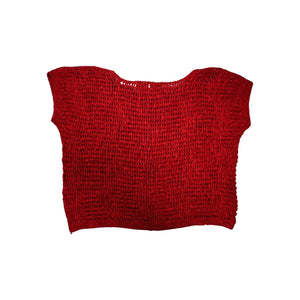 The Vintage Renee Tener for Jeanne Pierre Hand Knit Shirt comes in a playful shade of red, perfect for any day out! Its flat chest measures 38" and it has a fun length of 17".