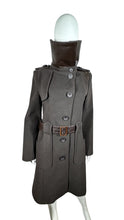 Load image into Gallery viewer, This Designer Mackage Trench Coat features a Leather Belt and is made with Wool, Cashmere, and Leather for a luxurious and stylish look. The measurements of this coat include a Flat Chest of 39 inches, Sleeve length of 24 1/2 inches, and a total Length...