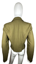 Load image into Gallery viewer, The Vintage Capacity Unlimited Blazer boasts a stunning olive green color and features gold buckle button embellishments. Perfect for any occasion, this blazer will add a touch of sophistication to your wardrobe. With flat chest measurements of 34&quot;, sl...