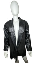 Load image into Gallery viewer, A rare stylish small black Vintage Preston &amp; York real leather and suede jacket from the 80&#39;s with a snakeskin pattern on the suede parts. Measured FlatChest - 40&quot;Sleeve - 22&quot;Length - 34&quot;