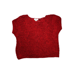 The Vintage Renee Tener for Jeanne Pierre Hand Knit Shirt comes in a playful shade of red, perfect for any day out! Its flat chest measures 38" and it has a fun length of 17".