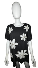Load image into Gallery viewer, Get ready to bloom with this funky, fab medium black tee from the Studio Collection! With sequins, pearls, and beaded flowers, this vintage-inspired shirt is the perfect mix of whimsy and style.