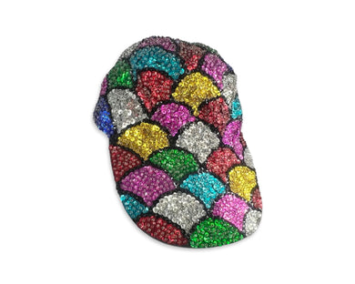 This is a rare, colorful Vintage 80's baseball cap with sequins and beads, sure to add some playful pizzazz to your look with its elastic band. So much fun!