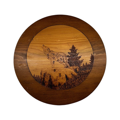 Unique vintage all wood hand carved round wall art measuring at 10 inches in diameter. Has some minor nicks.
