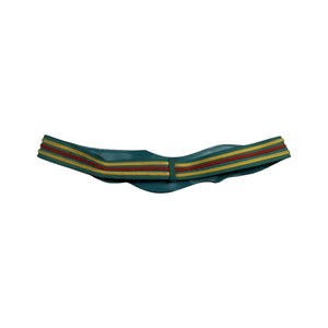 Get ready to add some funk to your outfit with this vintage teal belt featuring gold embellishments and a velcro adjustable strap.