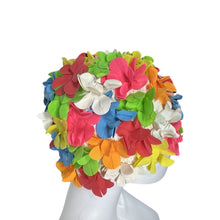 Load image into Gallery viewer, This Vintage 50’s swim cap is a colorful, uniquely rare floral gem that fits all sizes and stretches like a dream and made from rubber.