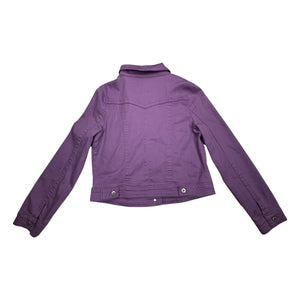 A large One World denim jacket in a lovely shade of purple, complete with 2 chest pockets. Flat measurements: Chest - 41 inches, Sleeve - 24 1/2 inches, Length - 22 1/2 inches.