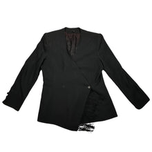 Load image into Gallery viewer, Experience the timeless allure of our Vintage Blazer with tassels. Wrap yourself in elegance and grace with its buttoned closure and intricate button detailing on the sleeves. Please note that this garment has a delicate light stain on the front. Measu...
