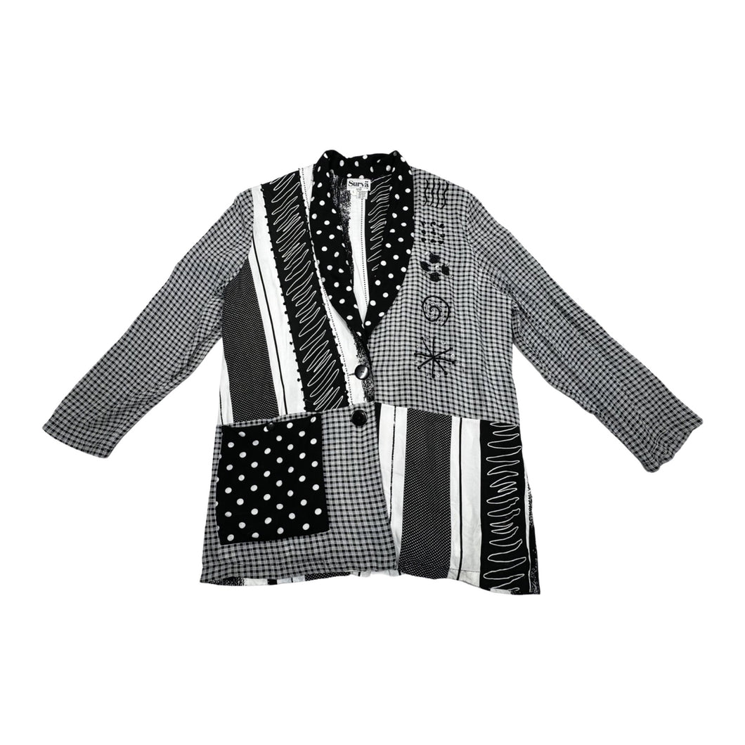A large black and white vintage Surya cardigan jacket. Measured FlatChest - 39