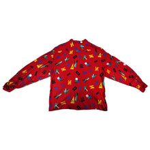 Load image into Gallery viewer, Get ready to unleash your playful side with this quirky Vintage Chaus Button Up! Made from %100 Spun Rayon, this button up features a unique geometric all over print in a bold red color. Perfectly sized at large, the chest measures 34&quot;, sleeve 22&quot;, and...