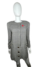 Load image into Gallery viewer, This vintage Leslie Fay blazer boasts a plaid pattern and comes with a permanent red hanky in the pocket. The chest measures 38 inches, the sleeves are 22 inches, and the length is 31 inches.