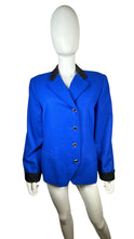 Load image into Gallery viewer, Get ready to rock your vintage style with this royal blue blazer from Kasper for A.S.L! Measured flat with a 39&quot; chest, 24&quot; sleeves, and a 27&quot; length, it&#39;s the perfect way to add a touch of retro class to any outfit. Plus, with an irregularity near the collar, it&#39;s sure to be one of a kind.