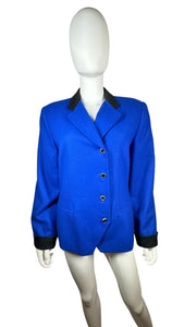 Get ready to rock your vintage style with this royal blue blazer from Kasper for A.S.L! Measured flat with a 39" chest, 24" sleeves, and a 27" length, it's the perfect way to add a touch of retro class to any outfit. Plus, with an irregularity near the collar, it's sure to be one of a kind.