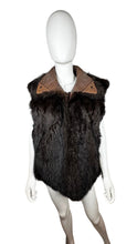 Load image into Gallery viewer, Vintage New Zealand Opossum Fur Vest is a brown zip up fur vest with a leather collar.