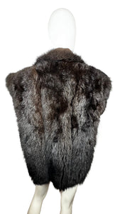 Vintage New Zealand Opossum Fur Vest is a brown zip up fur vest with a leather collar.