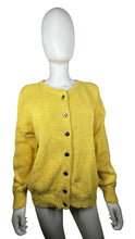 Load image into Gallery viewer, Indulge in the timeless charm of this bright yellow cardigan sweater, with its stylish knitted design, classic button-up closure, and flattering measurements of 42&quot; chest, 19&quot; sleeves, and 24 1/2&quot; length. You&#39;ll love the way it looks and feels, allowin...