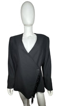 Load image into Gallery viewer, Experience the timeless allure of our Vintage Blazer with tassels. Wrap yourself in elegance and grace with its buttoned closure and intricate button detailing on the sleeves. Please note that this garment has a delicate light stain on the front. Measu...