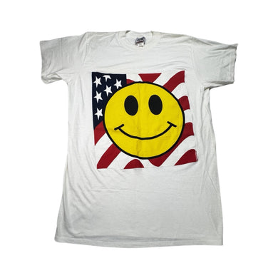 This is a Vintage 90's International Group smiley face american flag T-shirt/Dress. Measured Flat Chest - 46