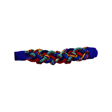 This is a Vintage 80's colorful rope belt with a velcro strap that can be adjusted to fit from small to a size large.