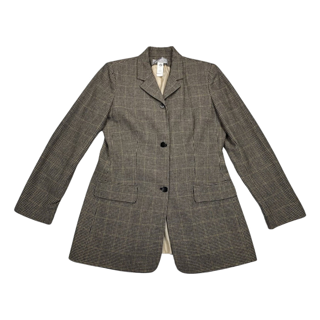 A rare vintage Liz Claiborne rich wool tweed houndstooth suit with a blazer and pant set.    Measured Flat  Blazer Chest - 30