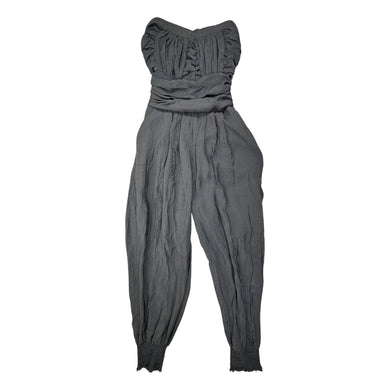 A grey medium sleeveless jumpsuit with elastic waist and ankles by RND Los Angeles.   Measured Flat  Chest - 28