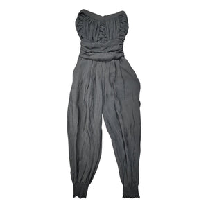 A grey medium sleeveless jumpsuit with elastic waist and ankles by RND Los Angeles.   Measured Flat  Chest - 28" Waist - 20" Hips - 40" Inseam - 25" Length - 47"