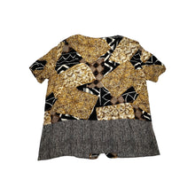 Load image into Gallery viewer, A vintage Norton McNaughton Petites 2-Piece Set with a abstract safari inspired button up short sleeve and skirt. Measured Flat TopChest - 40&quot;Sleeve - 10&quot;Length - 27&quot; Bottom Waist - 30&quot;Hips - 60&quot; Length - 30&quot;