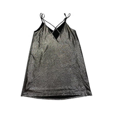 Load image into Gallery viewer, A sleek and sassy cocktail dress made of material that&#39;s similar to lame&#39;, in an extra small size from Libby Story. Flat measurements: chest - 34&quot;, waist - 35&quot;, hips - 35&quot;, length - 31&quot;.