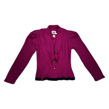 Load image into Gallery viewer, A vibrant pink Leslie Fay Petite Collections blazer with tie and 4 buttons on the front.   Measured Flat  Chest - 34&quot; Sleeve - 23&quot; Length - ﻿23&quot;