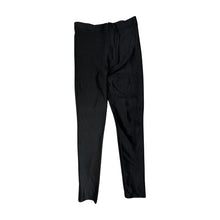 Load image into Gallery viewer, This American Apparel legging pant is a rare gem - shiny, black, and equipped with two back pockets. It may have a bit of wear on the inner upper thigh, but it&#39;s still a winner. The waist measures 28&quot;, the hips 32&quot;, and the inseam is 28&quot;, with a length of 39&quot;.