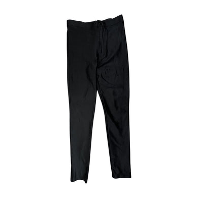 This American Apparel legging pant is a rare gem - shiny, black, and equipped with two back pockets. It may have a bit of wear on the inner upper thigh, but it's still a winner. The waist measures 28