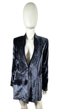 Load image into Gallery viewer, Get ready to elevate your style game with this chic Navy Velvet Blue Blazer from the one and only Designer Elie Tahari! It boasts a flat chest measurement of 34&quot;, sleek 25&quot; sleeves, and a stylish length of 32 1/2&quot;. Trust us, you&#39;ll look and feel like a...