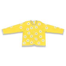 Load image into Gallery viewer, Vintage Susan Bristol Sunflower Cardigan is a yellow long sleeve button up knitted cardigan with all over embroidered sunflowers.  Measured Flat   Chest - 34&quot;  Sleeve - 22&quot;   Length -  22&quot;