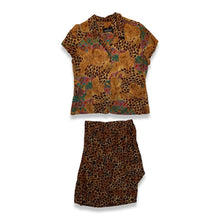 Load image into Gallery viewer, Complete your chic look with this Vintage Carole Little Petites shirt and skirt combo, featuring a stylish leopard and floral print. 