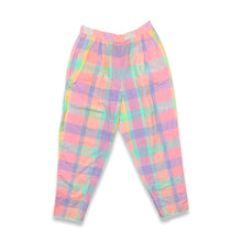 Load image into Gallery viewer, Introducing the Vintage For Pete&#39;s Sake Plaid Pant - a gorgeous, pastel plaid pant featuring a high waist, 2 buttons, and a zipper on the side. With a waist measurement of 26&quot;, hip measurement of 40&quot;, and an inseam of 27&quot;, this pant is sure to flatter...