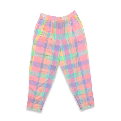 Introducing the Vintage For Pete's Sake Plaid Pant - a gorgeous, pastel plaid pant featuring a high waist, 2 buttons, and a zipper on the side. With a waist measurement of 26