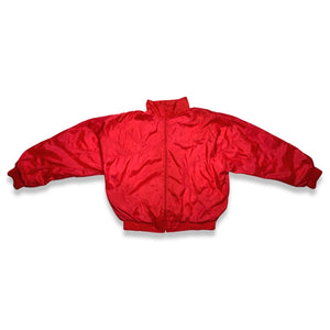 Vintage 90's red wind breaker.  Measured Flat   Chest - 42"  Sleeve - 23"  Length - 24"   