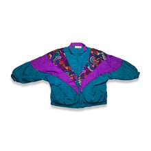 Load image into Gallery viewer, Vintage oversized Teal and purple zip up Just For Womens 90&#39;s Windbreaker Jacket.  Measured Flat   Chest - 46&quot;  Sleeve - 25&quot;     Length - ﻿29&quot;   