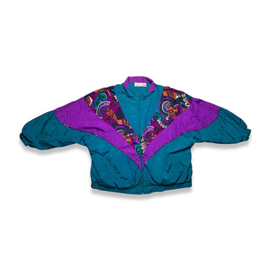 Vintage oversized Teal and purple zip up Just For Womens 90's Windbreaker Jacket.  Measured Flat   Chest - 46