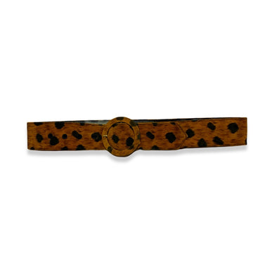 Experience the wild and unique style of our Vintage Faux Animal Print Belt, featuring a bold leopard print and available in size small.