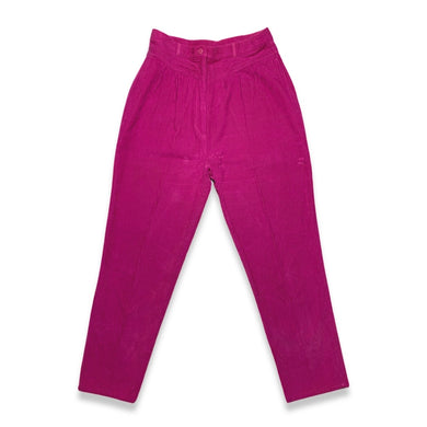 These Vintage H.G. Sport Corduroy Pants feature a playful magenta color with a high waist, single button, and zipper. Measured Flat with a 28