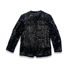 Load image into Gallery viewer, Experience the dazzling beauty of our Vintage ILGWU Sequin Blazer, crafted by the renowned International Ladies Garment Workers Union. This stunning black blazer features measurements of 34&quot; chest, 23&quot; sleeves, and 27&quot; length in size 11, and 33&quot; chest,...