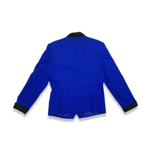 Load image into Gallery viewer, Get ready to rock your vintage style with this royal blue blazer from Kasper for A.S.L! Measured flat with a 39&quot; chest, 24&quot; sleeves, and a 27&quot; length, it&#39;s the perfect way to add a touch of retro class to any outfit. Plus, with an irregularity near the...