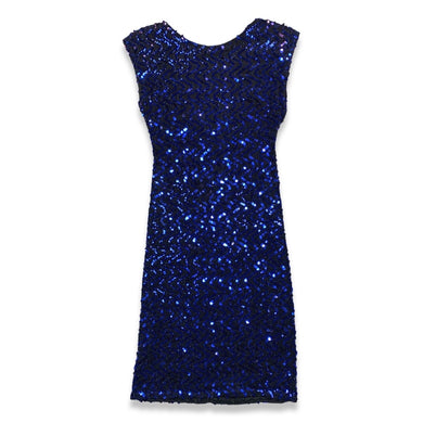 This Vintage Blue Sequin Dress is truly stunning with its captivating sequins, chic pencil silhouette, and alluring scoop back. Zipping up on the side, it fits seamlessly on the body, measuring at 29